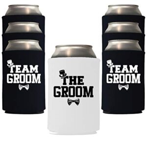 veracco the groom and team groom can coolie holder bachelor party wedding favors gift for groom groomsmans proposal (white groom, black tg, 6)