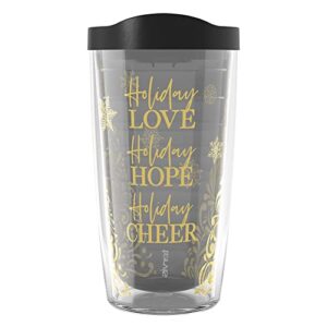 tervis made in usa double walled golden holiday christmas insulated tumbler cup keeps drinks cold & hot, 16oz, clear