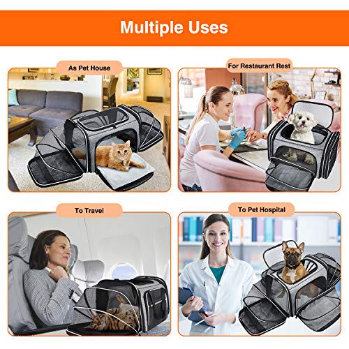 MASKEYON TSA Airline Approved Soft Sided Pet Carrier Top Loading 4 Side Expandable Large Travel Cats Carrier Collapsible with 3 Removable Washable Pads and 3 Pockets for Cats Kitten and Small Dogs