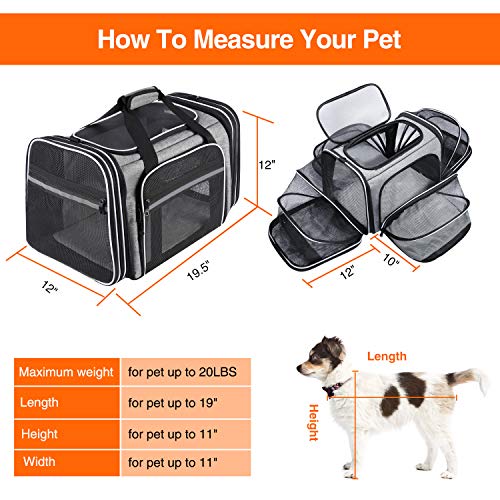 MASKEYON TSA Airline Approved Soft Sided Pet Carrier Top Loading 4 Side Expandable Large Travel Cats Carrier Collapsible with 3 Removable Washable Pads and 3 Pockets for Cats Kitten and Small Dogs