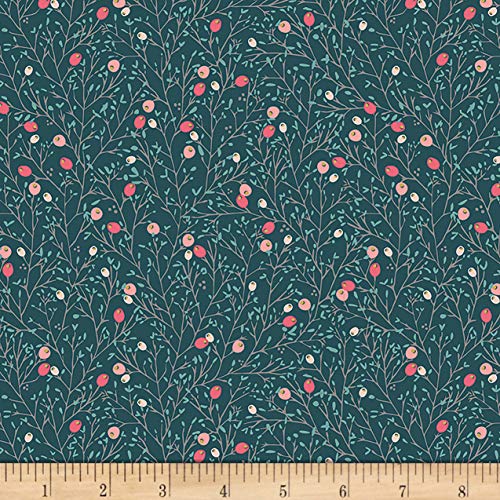 Art Gallery Fabrics Art Gallery Little Town Winterberry Spice Fabric, Blue Green