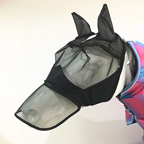 U/A WYBABY Horse Fly Mask Spring Summer with Big Ears and Long Nose Cover