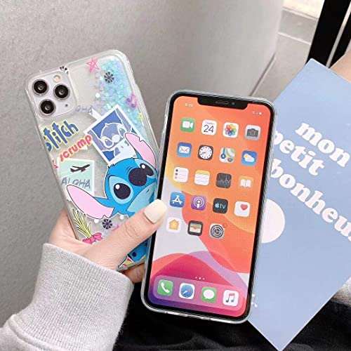 Glitter Liquid Flowing Clear Case for Apple iPhone 11 iPhone11 Blue Stitch Scrump Clear Hard Plastic Water Sequins Floating Sparking Glittery Bling Shiny Cool Cute Girls