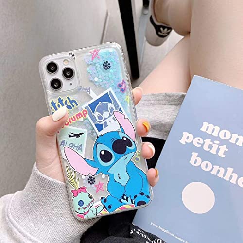 Glitter Liquid Flowing Clear Case for Apple iPhone 11 iPhone11 Blue Stitch Scrump Clear Hard Plastic Water Sequins Floating Sparking Glittery Bling Shiny Cool Cute Girls