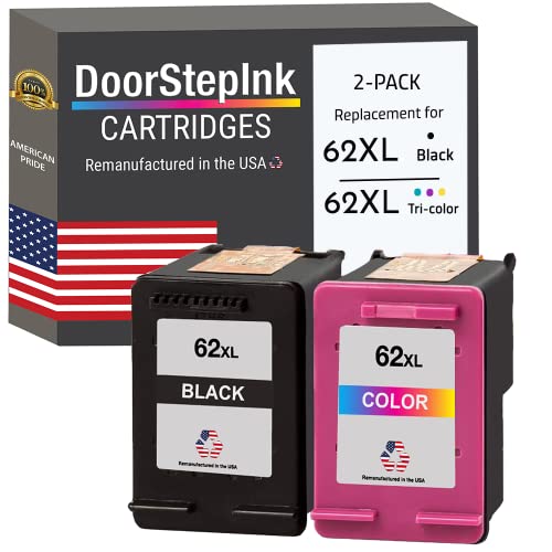 DoorStepInk Remanufactured in The USA Ink Cartridge Replacements for HP 62XL 62 XL 1 Black C2P05 1 Color C2P07 for HP Envy 5540 5541 5542 5646 7640 800 OfficeJet 200 250 5740 8045 5745