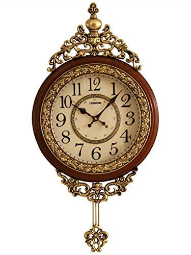 SHISEDECO Elegant, Traditional, Decorative, Hand Painted Modern Grandfather Wall Clock Fancy Ethnic Luxury Handmade Decoration, Swinging Pendulum for New Room or Office. Large. 29.5 Inch. (Brown)