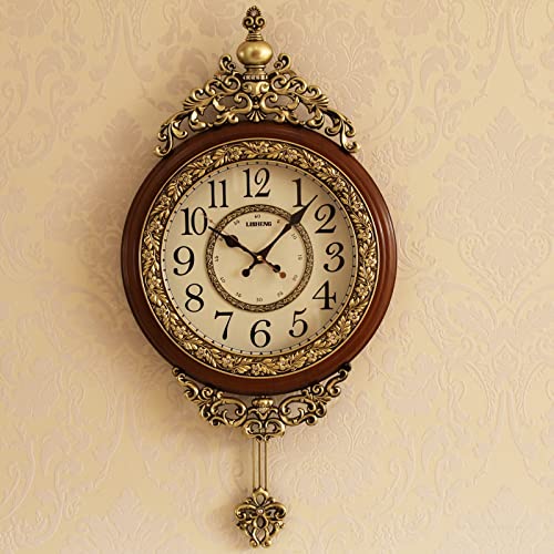 SHISEDECO Elegant, Traditional, Decorative, Hand Painted Modern Grandfather Wall Clock Fancy Ethnic Luxury Handmade Decoration, Swinging Pendulum for New Room or Office. Large. 29.5 Inch. (Brown)