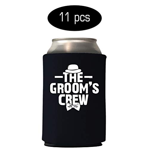 Veracco The Groom and The Grooms Crew Can Coolie Holder Bachelor Party Wedding Favors Gift For Groom Groomsmans Proposal (White Groom, Black GC, 12)