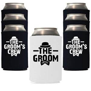 veracco the groom and the grooms crew can coolie holder bachelor party wedding favors gift for groom groomsmans proposal (white groom, black gc, 12)