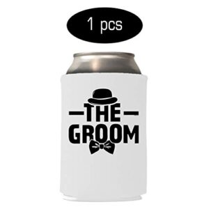 Veracco The Groom and The Grooms Crew Can Coolie Holder Bachelor Party Wedding Favors Gift For Groom Groomsmans Proposal (White Groom, Black GC, 12)
