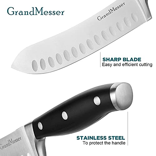 GrandMesser Butcher Knife, 7 inch Bullnose Knife, High Carbon German Stainless Steel Forging Meat Knife, Ergonomic ABS Handle Triple-riveted, with Gift Box and Knife Sharpener