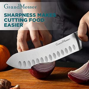 GrandMesser Butcher Knife, 7 inch Bullnose Knife, High Carbon German Stainless Steel Forging Meat Knife, Ergonomic ABS Handle Triple-riveted, with Gift Box and Knife Sharpener