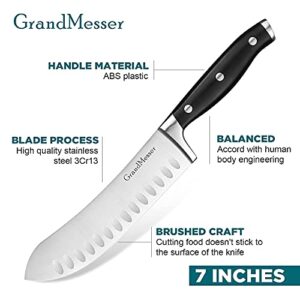 GrandMesser Butcher Knife, 7 inch Bullnose Knife, High Carbon German Stainless Steel Forging Meat Knife, Ergonomic ABS Handle Triple-riveted, with Gift Box and Knife Sharpener