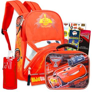 disney cars backpack with lunch box for preschool toddler boys girls - 11" mini backpack bundle with lunchbox and stickers