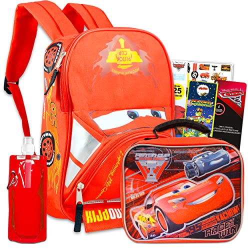 Disney Cars Backpack with Lunch Box for Preschool Toddler Boys Girls - 11" Mini Backpack Bundle with Lunchbox and Stickers