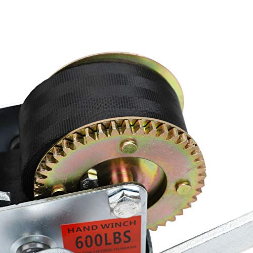 Fekuar 600lbs Hand Winch with 16FT Strap, Heavy Duty Hand Crank Gear Winch Portable Manual Winch for Trailer, Boat or ATV