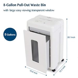 WOLVERINE 15-Sheet Super Micro Cut High Security Level P-5 Heavy Duty Paper/CD/Card Shredder for Home Office, Ultra Quiet by Manganese-Steel Cutter and 8 Gallons Pullout Waste Bin SD9520 (White ETL)