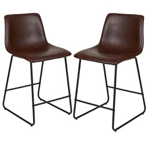flash furniture reagan 24 inch leathersoft counter height barstools in dark brown, set of 2