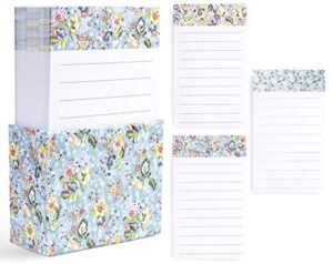 vera bradley tab notes with 90 double sided lined sheets for daily planner, loose paper pad with decorative storage box, floating garden