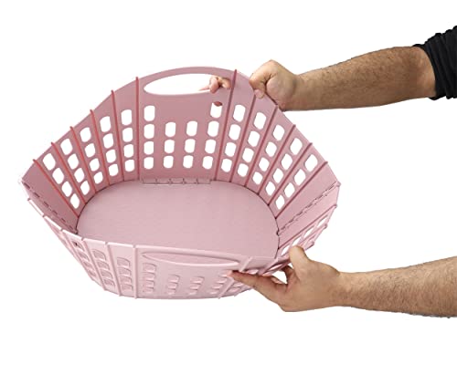 Mind Reader Collapsible Laundry Basket 38 Liter/10 Gallon, Ventilated Plastic Hamper, Compact Clothes Basket, Pink