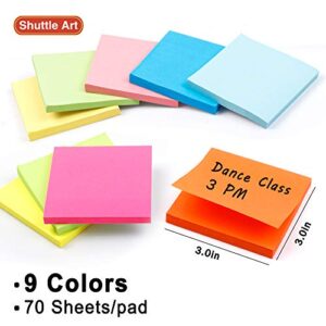 Sticky Notes, Shuttle Art 9 Bright Colors Stickies, 9 Pads 630 Sheets Total, 3x3 Inches Self-Stick Pads for Home, School, Office