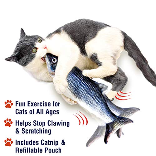 Ontel Flippity Fish Interactive Cat Toy with Catnip & Fishing Pole - Touch Activated, Rechargeable Pet Toy to Help Reduce Stress & Bad Behavior - As Seen on TV