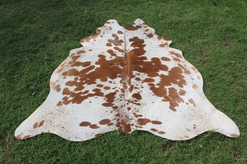 New Large 100% Brown & White Cowhide Leather Rugs Cow Hide Skin Carpet Area 26-30 SQ.FT (Brown & White)