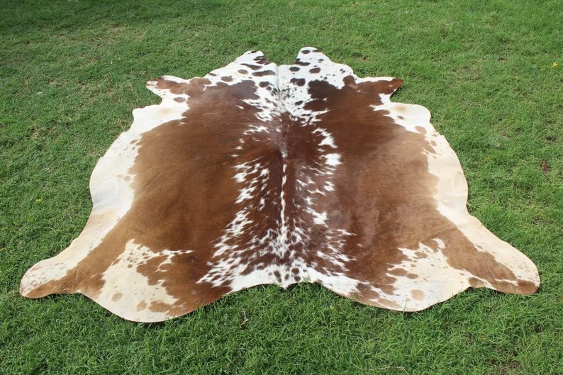 New Large 100% Brown & White Cowhide Leather Rugs Cow Hide Skin Carpet Area 26-30 SQ.FT (Brown & White)