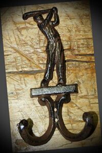 newssign lot of vintage rustic cast iron antique style golf coat hooks hat hook rack towel club, golfer decor #rlx-0126pmi warranity by prmch