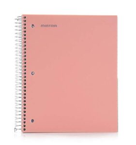 mintra office durable spiral notebooks, 5 subject, (salmon, college ruled 1pk), 200 sheets, 5 poly pockets, moisture resistant cover, school, office, business, professional
