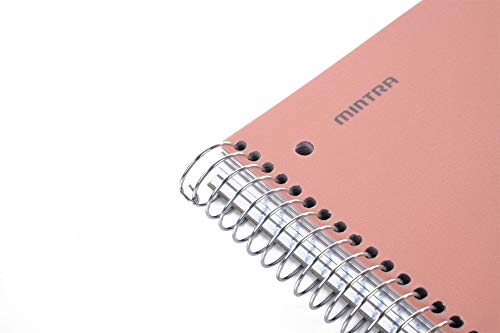 Mintra Office Durable Spiral Notebooks, 5 Subject, (Salmon, College Ruled 1pk), 200 Sheets, 5 Poly Pockets, Moisture Resistant Cover, School, Office, Business, Professional