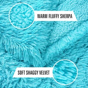 Andecor Soft Fluffy Faux Fur Throw Blanket - 50 x 60 Inches Plush Lightweight Warm Shaggy Fleece Blankets for Bed Couch Sofa Chair Home Decorative, Teal Blue