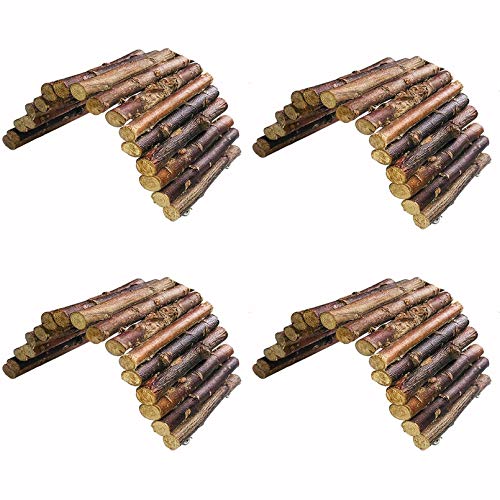 Hamiledyi  4 PCS Hamster Wooden Bridge Mouse Bridge Chew Toy Rat Natural Hideout Ladder for Small Animal Gerbils Guinea Pigs Rat Ferret Reptils  　