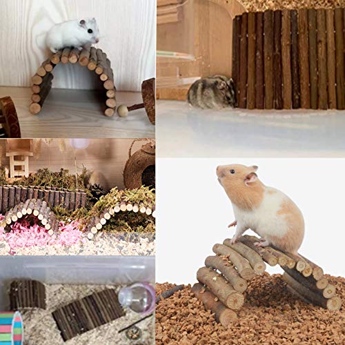 Hamiledyi  4 PCS Hamster Wooden Bridge Mouse Bridge Chew Toy Rat Natural Hideout Ladder for Small Animal Gerbils Guinea Pigs Rat Ferret Reptils  　