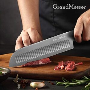 Santoku Knife, 7 inch Japanese Chef Knife, High Carbon Stainless Steel Cooking Knife with Ergonomic Handle and Gift Box