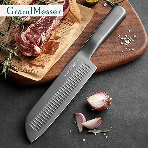 Santoku Knife, 7 inch Japanese Chef Knife, High Carbon Stainless Steel Cooking Knife with Ergonomic Handle and Gift Box