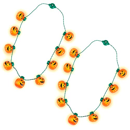 Aneco 2 Pack Halloween LED Pumpkin Lantern Necklace, 33 inch 9 Pieces Pumpkin Light Up Flashing Glow in The Dark Necklace LED Light Pumpkin Lantern Necklace for Halloween Party Decoration