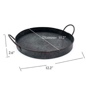 Funerom 10.2 inchs Round Galvanized Metal Round Tray with Handles