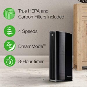 Lasko LP450 Premium HEPA Tower Air Purifier for Home with DreamMode and Timer – True HEPA Filtration Removes 99.97% of Smoke, VOCs, Odors, Pet Dander, Virus Sized Particles, Pollen, Dust and Mold