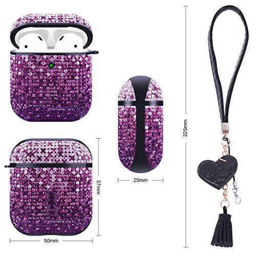 Valkit Compatible AirPods Case, Glitter Diamond Shining Rhinestone AirPods Case Cover Hard Shock Proof Protective Case for Girls Women for Apple Airpods 2 & 1 - Purple