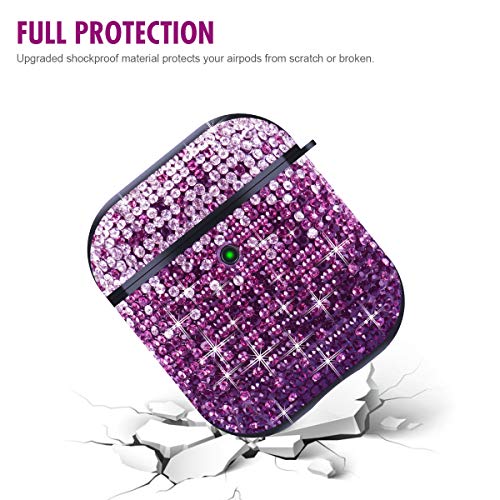 Valkit Compatible AirPods Case, Glitter Diamond Shining Rhinestone AirPods Case Cover Hard Shock Proof Protective Case for Girls Women for Apple Airpods 2 & 1 - Purple