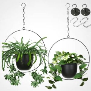 shineloha 2 pack hanging planters for indoor plants with 5.5" pot (detachable) + hook + chain | hanging planters indoor, ceiling planters, mid century planter for indoor & outdoor, no plant incld