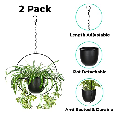 Shineloha 2 Pack Hanging Planters for Indoor Plants with 5.5" Pot (Detachable) + Hook + Chain | Hanging Planters Indoor, Ceiling Planters, Mid Century Planter for Indoor & Outdoor, NO Plant incld