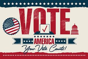 vote postcards bulk - your vote counts - set of 100 - 4x6 standard size - us flag post card political activism, great election supplies, fun and eye-catching design postcards for family and friends