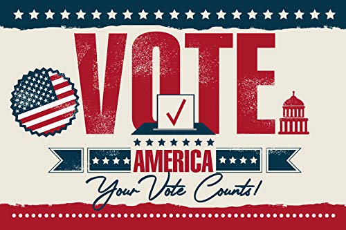 Vote Postcards Bulk - Your Vote Counts - Set of 100 - 4x6 Standard Size - US Flag Post Card Political Activism, Great Election Supplies, Fun and Eye-Catching Design Postcards for Family and Friends