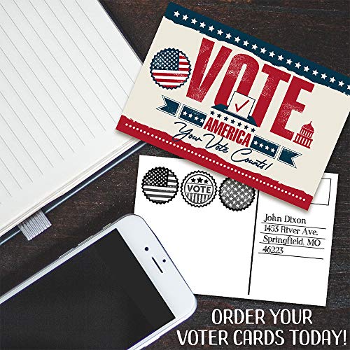 Vote Postcards Bulk - Your Vote Counts - Set of 100 - 4x6 Standard Size - US Flag Post Card Political Activism, Great Election Supplies, Fun and Eye-Catching Design Postcards for Family and Friends