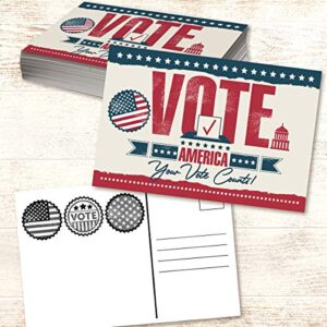 Vote Postcards Bulk - Your Vote Counts - Set of 100 - 4x6 Standard Size - US Flag Post Card Political Activism, Great Election Supplies, Fun and Eye-Catching Design Postcards for Family and Friends