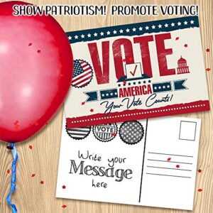 Vote Postcards Bulk - Your Vote Counts - Set of 100 - 4x6 Standard Size - US Flag Post Card Political Activism, Great Election Supplies, Fun and Eye-Catching Design Postcards for Family and Friends