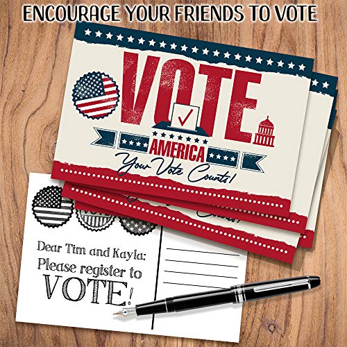 Vote Postcards Bulk - Your Vote Counts - Set of 100 - 4x6 Standard Size - US Flag Post Card Political Activism, Great Election Supplies, Fun and Eye-Catching Design Postcards for Family and Friends