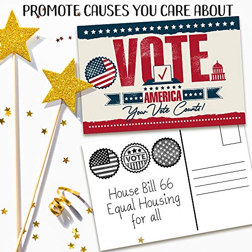 Vote Postcards Bulk - Your Vote Counts - Set of 100 - 4x6 Standard Size - US Flag Post Card Political Activism, Great Election Supplies, Fun and Eye-Catching Design Postcards for Family and Friends